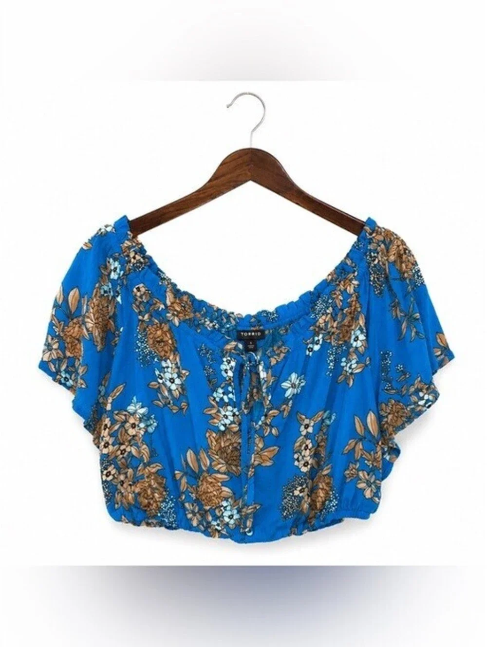 Torrid Blue Floral Off-The-Shoulder Crop Top & Midi Skirt 2-Piece Set Size 1X